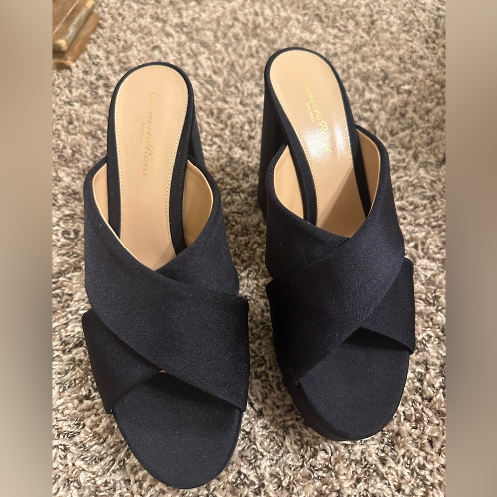 Gianvito Rossi Black Satin Platform Heels, Size 10 but fit like a 9, BN W BOX